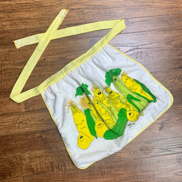 Hildi Terrycloth Half-Apron - Anthropomorphic Corn & Veggies - Picture 1 of 5